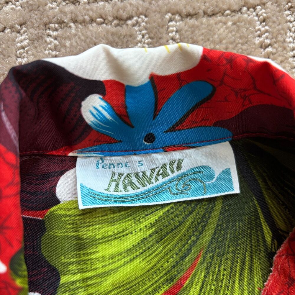 PENNEYS HAWAII VTG Hawaiian Shirt Men Small Red Floral 60s 70s Luau Vacation - Picture 3 of 6